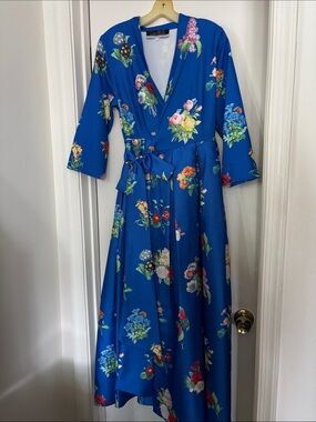 Floral Wrap Maxi Dress in Royal Blue with Tie Waist